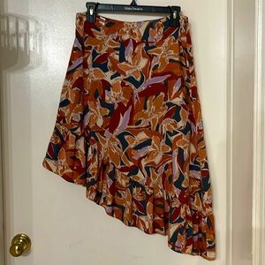 NINE WEST RUFFLE SKIRT WOMENS MED BROWN LAVENDER BLACK HIGH-LOW HEM SIDE ZIPPER